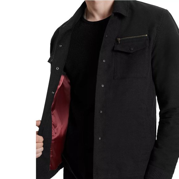 John Varvatos Collection Men's Callum Utility Jacket Snap Front Zip Pocket Black - Picture 1 of 7